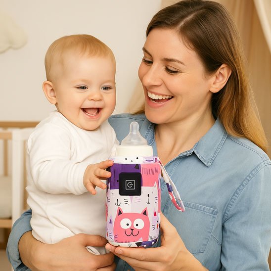 Chauffe biberon portable​ bébé content