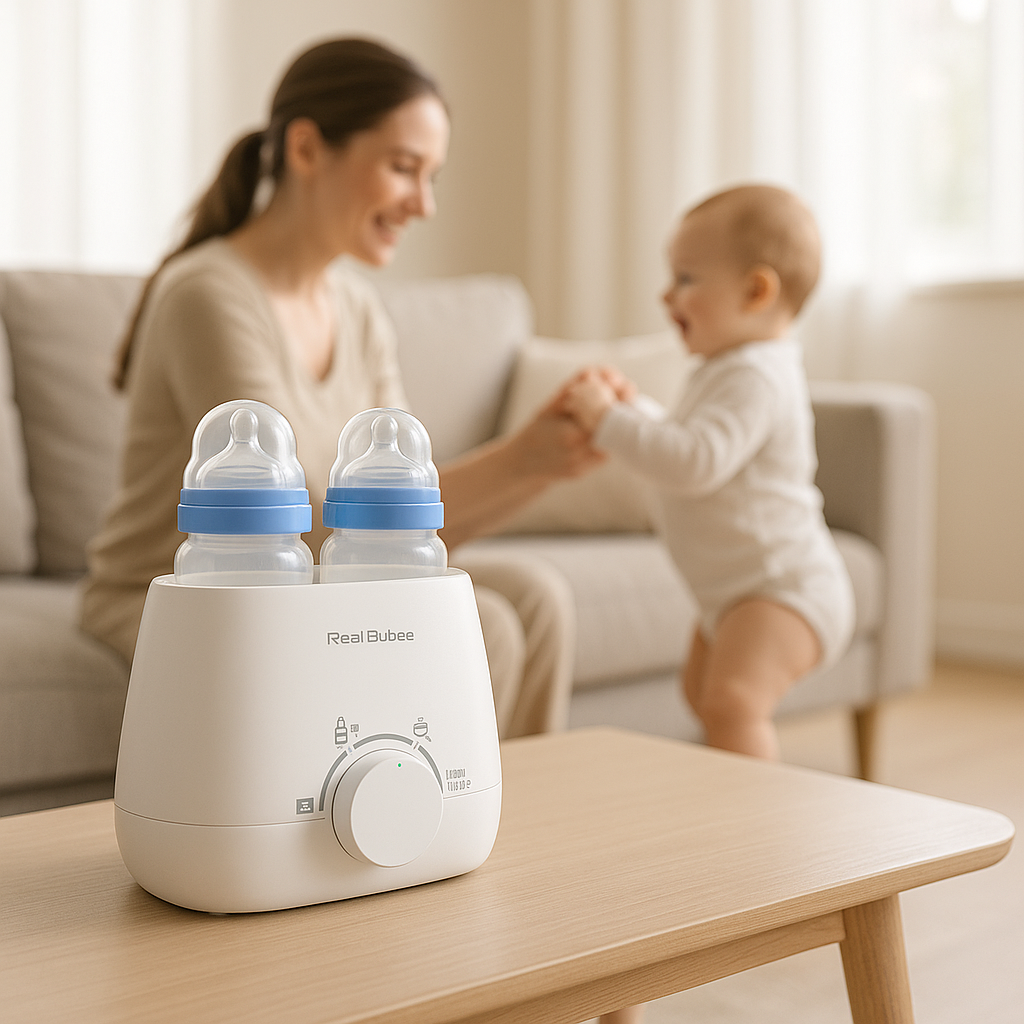 maman bébé joue salon lait chauffe biberon