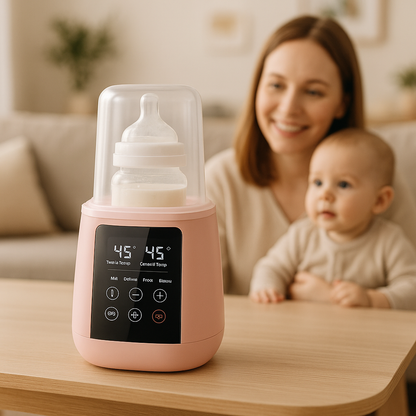 maman bébé regarde chauffe biberon